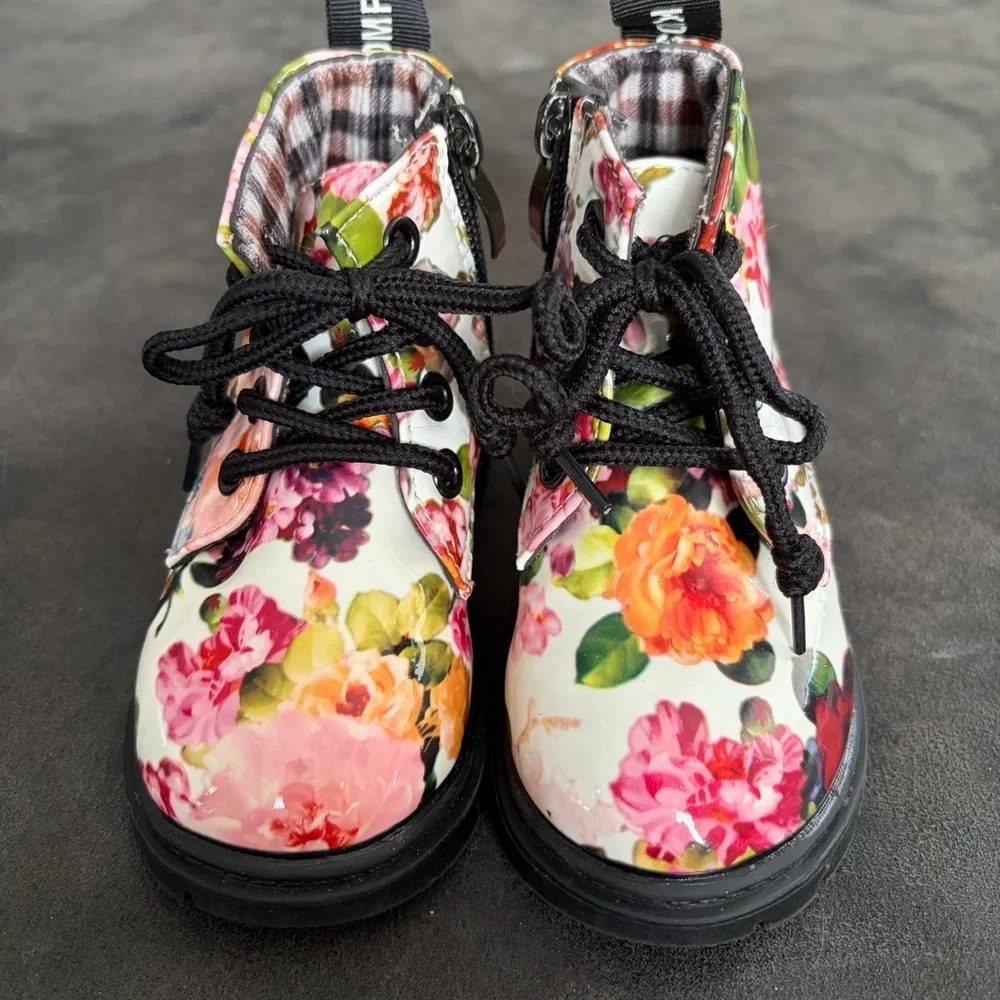 Comfy Kids Floral Combat Boots Toddler Size 6 (EU 22) Lace Up Ankle Boots